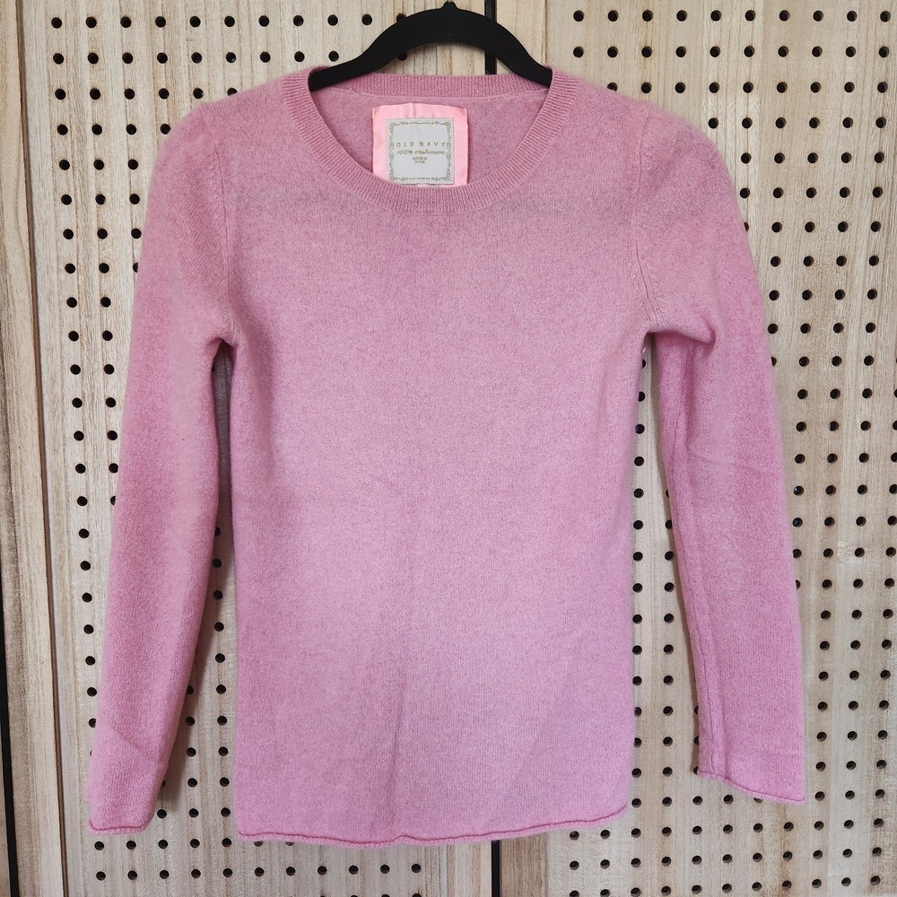 Women 100% Cashmere Light Pink Sweater Medium Old Navy‎ Crew Neck Vintage